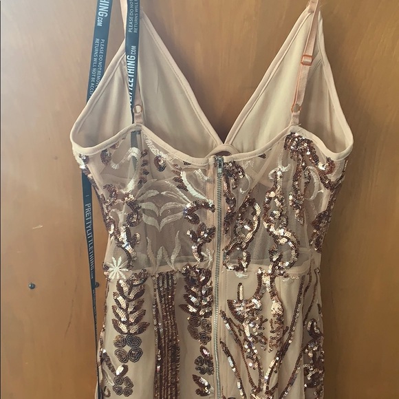 Rose Gold Strappy Sheer Panel Sequin Bodycon Dress - Picture 4 of 6